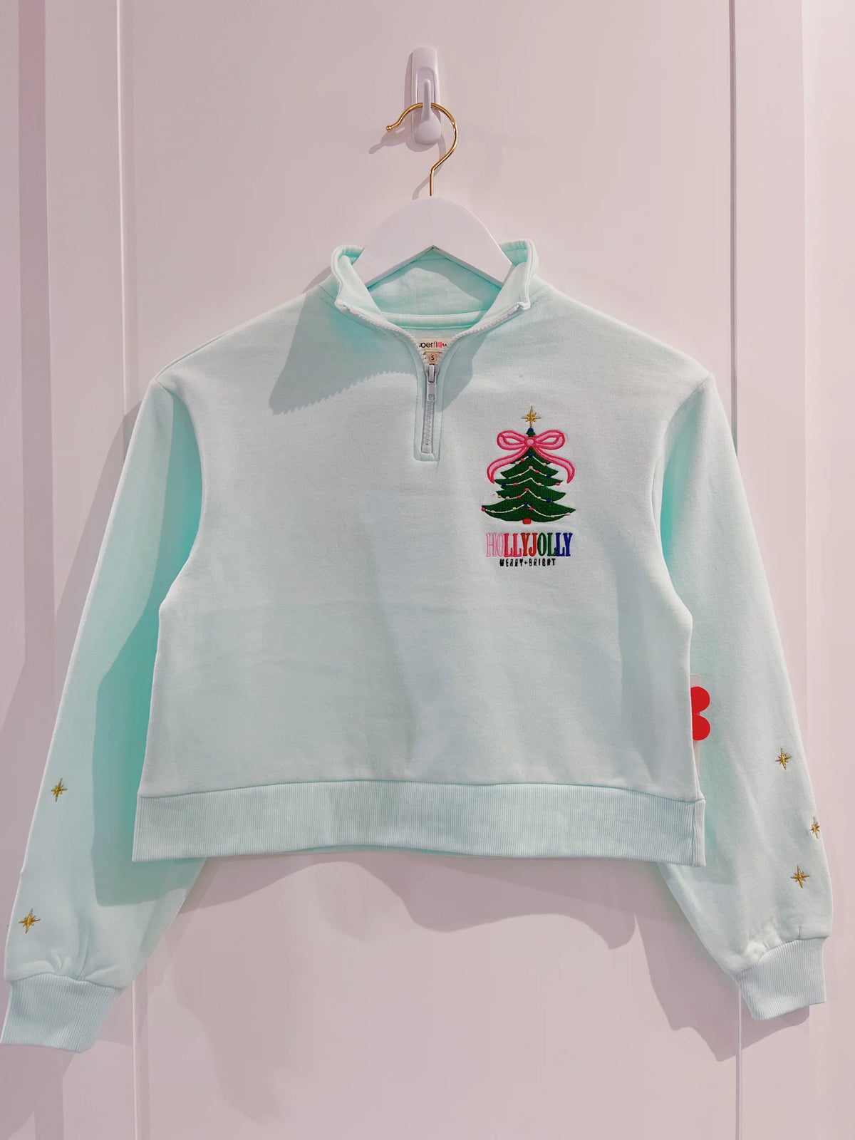 Holly Jolly Embroidery 1/4 Zip Sweatshirt