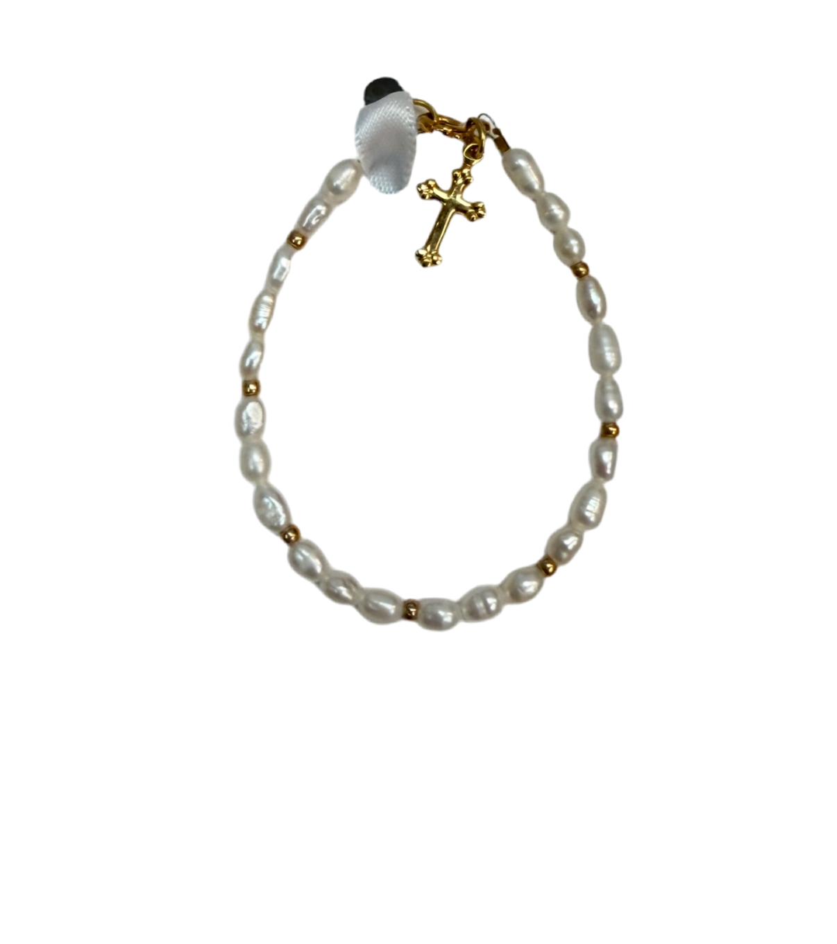 4" Freshwater Pearl Gold Cross Bracelet