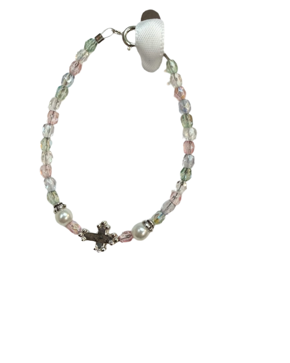 4.5” Multi Color Glass Bead Cross Bracelet