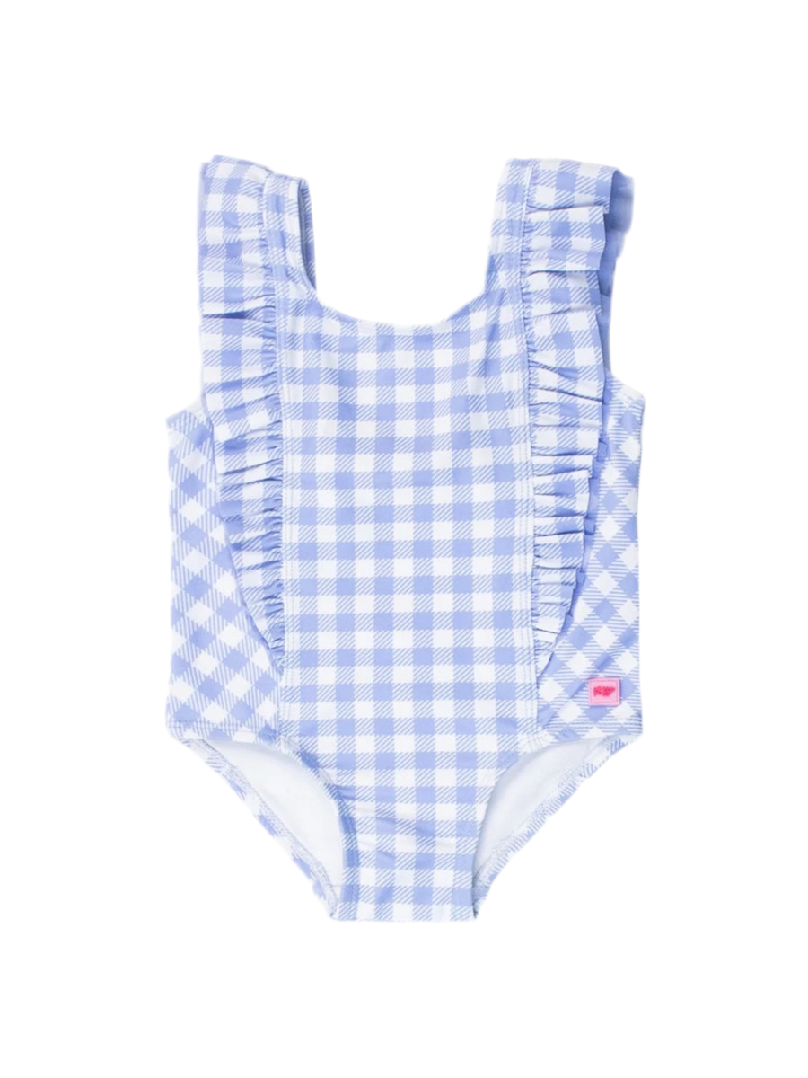 Periwinkle Blue Gingham Waterfall One Piece Swimsuit