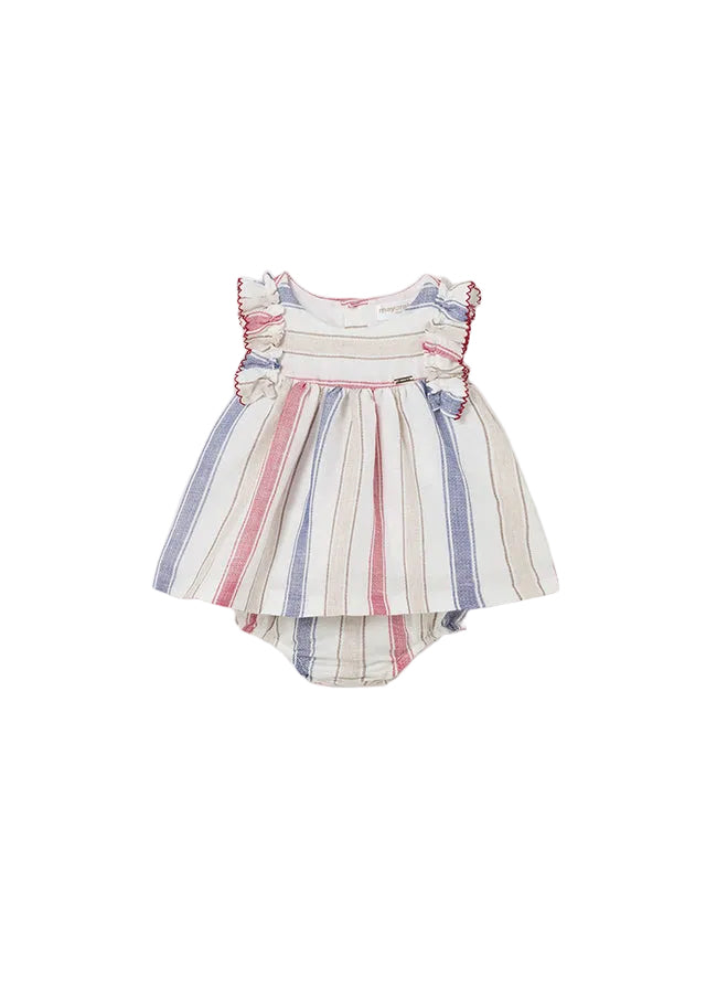 Mayoral | Newborn Striped Linen Dress and Bloomer SET Mars / 4-6M Mayoral | Newborn Striped Linen Dress and Bloomer SET Mars / 4-6M