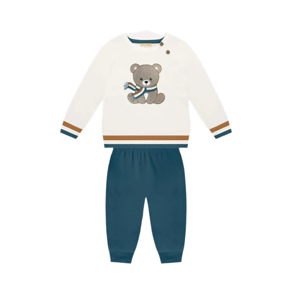 Cream Teddy Bear Pullover & Jogger Set