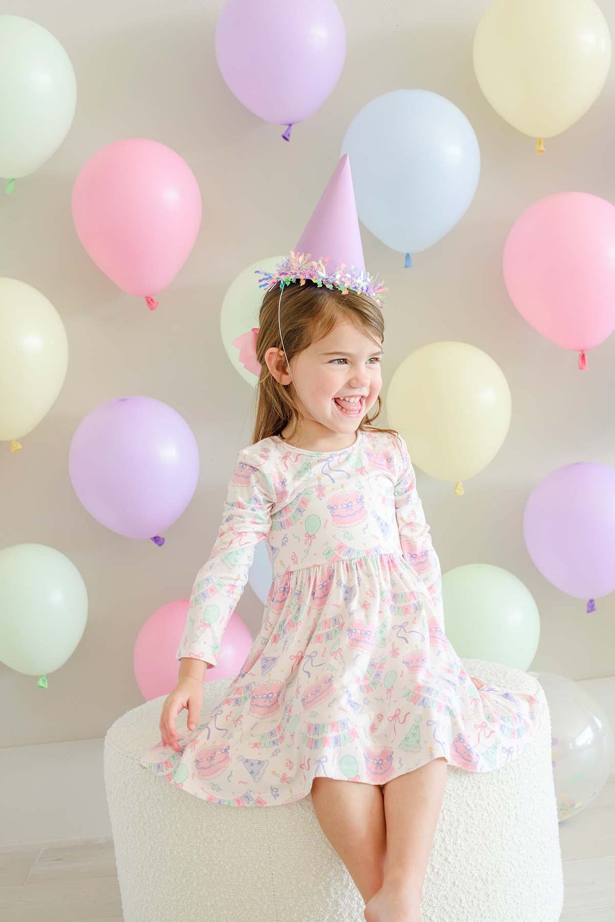 Long Sleeve Twirl Dress | Birthday Bash Pink