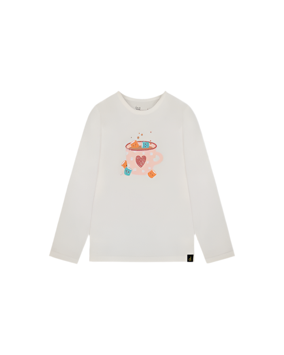Organic Cotton Long Sleeve T-Shirt Off-White With Hot Chocolate & Ribbed Leggings Pink Set