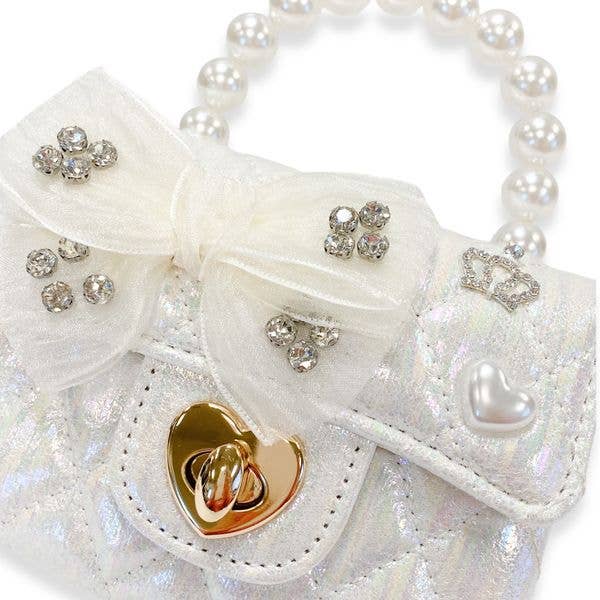 Embellished Bow Shiny Quilted Purse