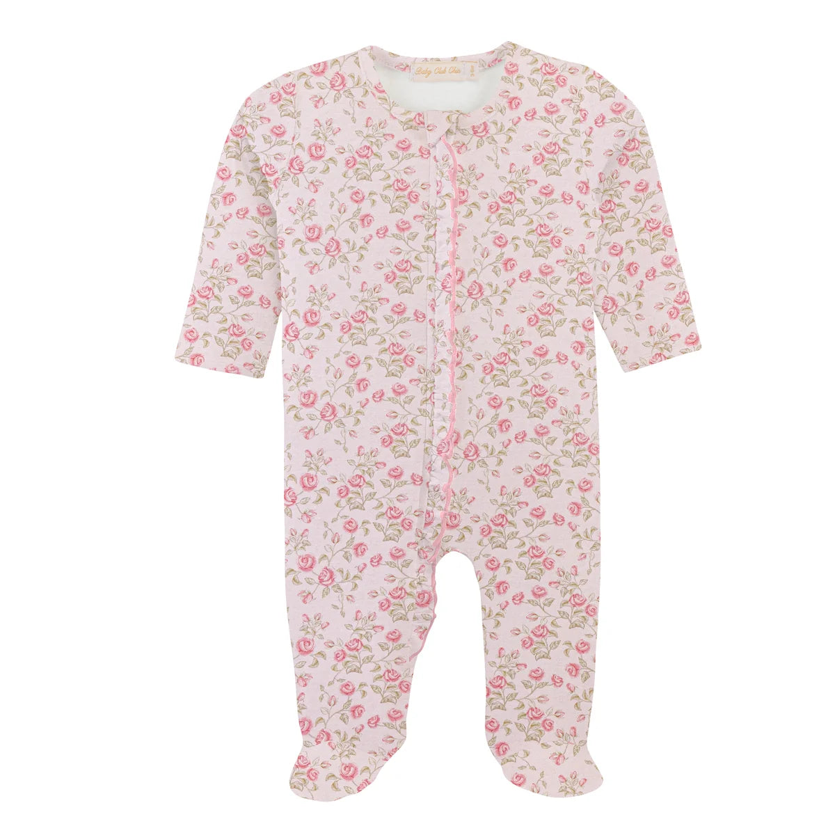 Velvet Petals Printed Pima Zipped Footie With Ruffles