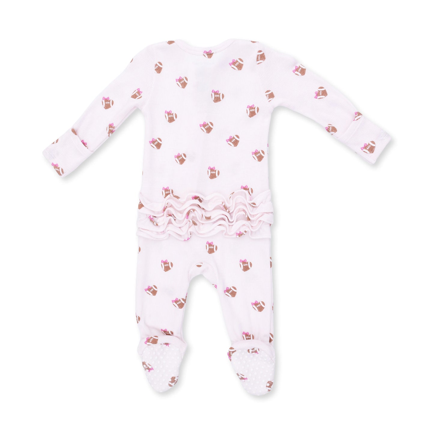 Mini Football Hearts 2 Way Ruffle Back Zipper Footie