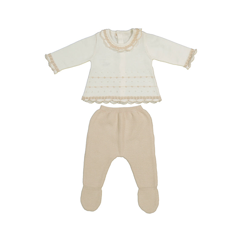 Knit Footed Pant Set Cream
