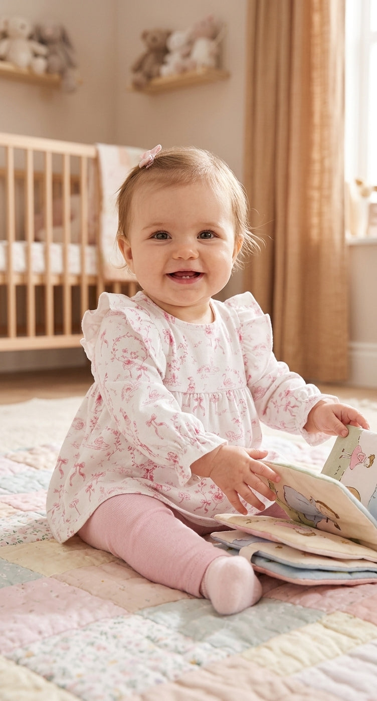 Grace In Toile Printed Pima Ruffled Blouse & Leggings Set