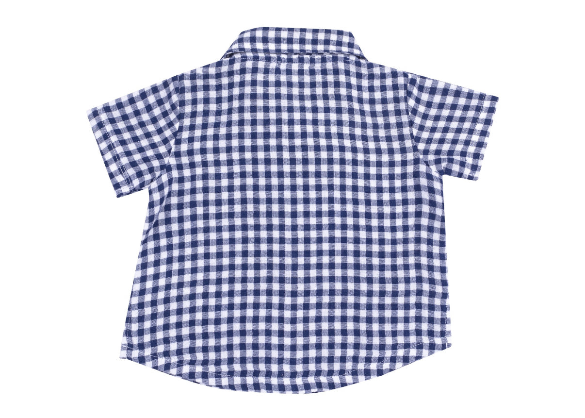 Navy Gingham Button Down Polo Muslin With Polo Short French Terry