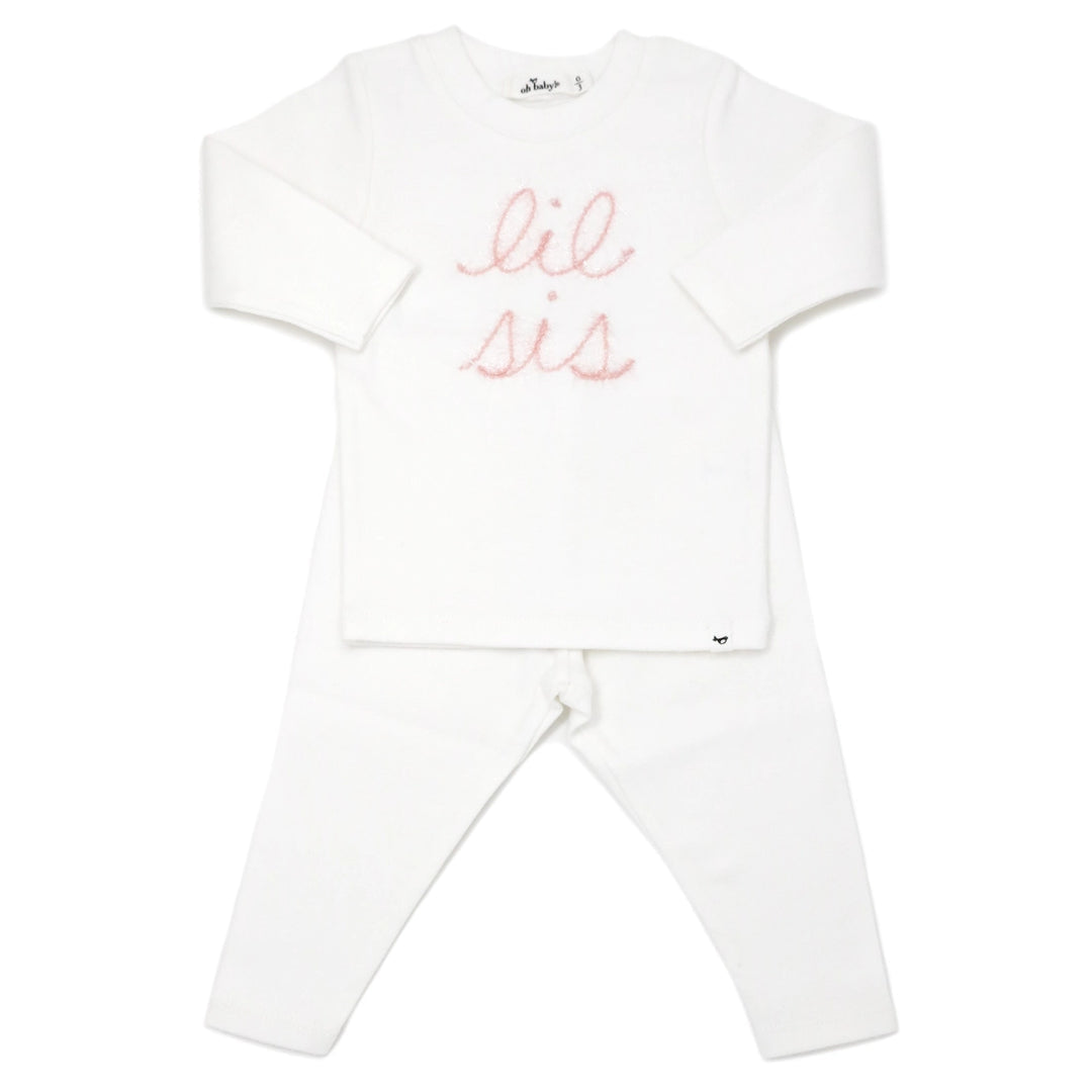 Oh Baby! "Lil Sis" Pink Sparkle 2pc Set - Cream