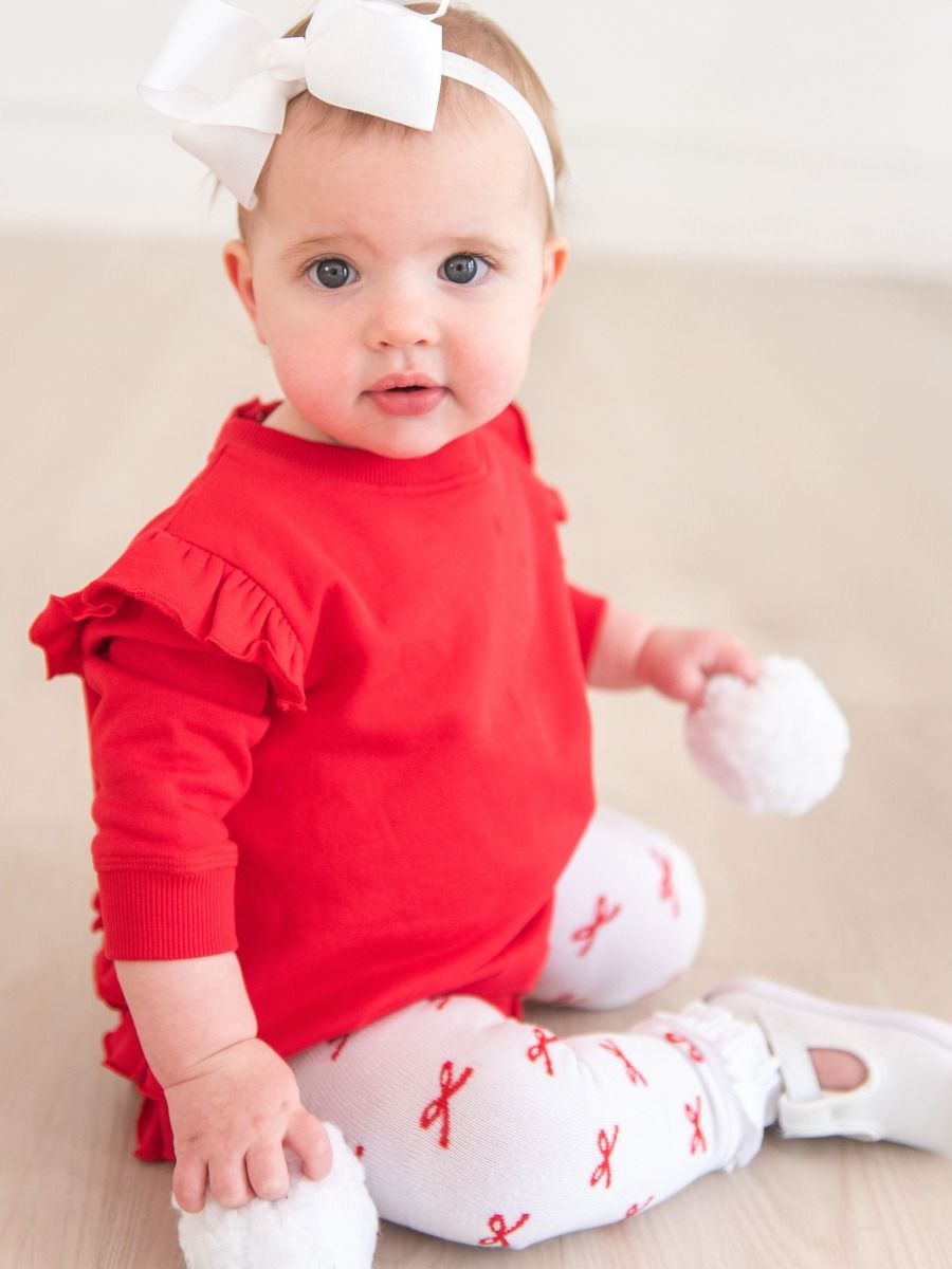 Red Bows Footless Ruffle Tights