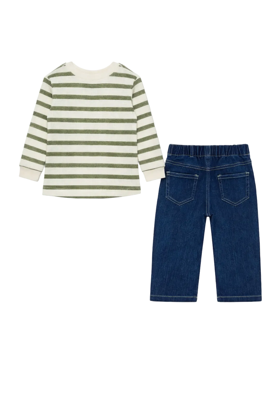 Striped Waffle Tee & Denim Pant Set