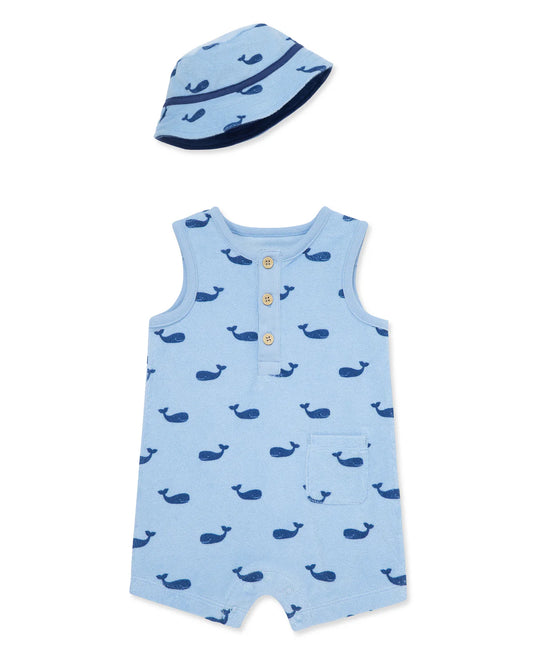 Whales Terry Romper Set