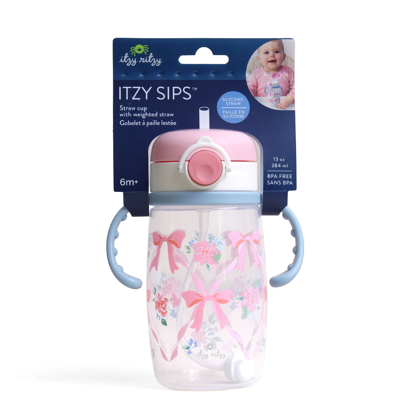 Itzy Sips™ - Straw Cup with Snap-Close Lid - Ribbons & Roses
