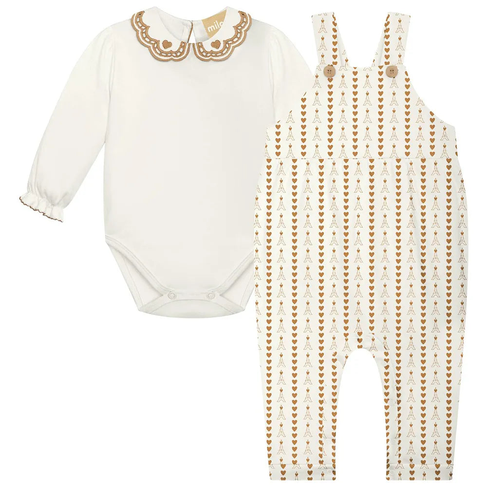 Cream Eiffel Tower Overall & Onesie Set