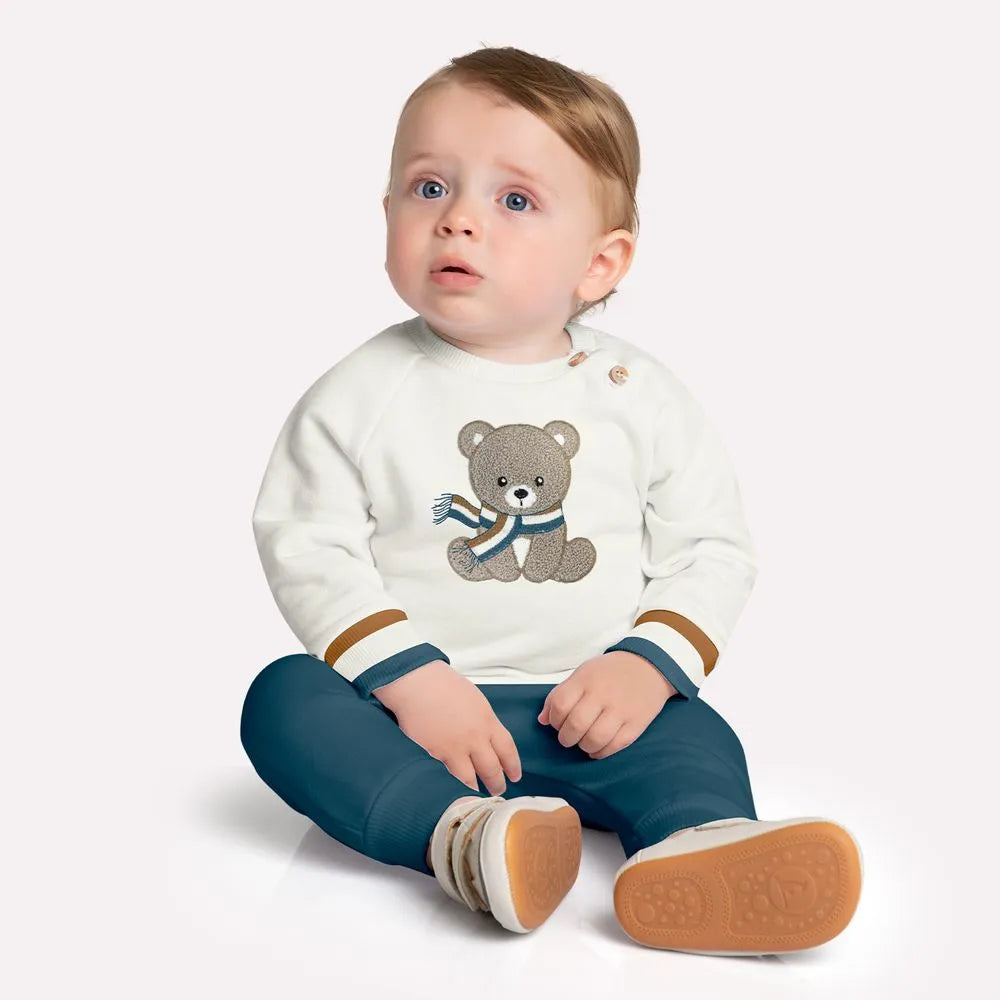 Cream Teddy Bear Pullover & Jogger Set