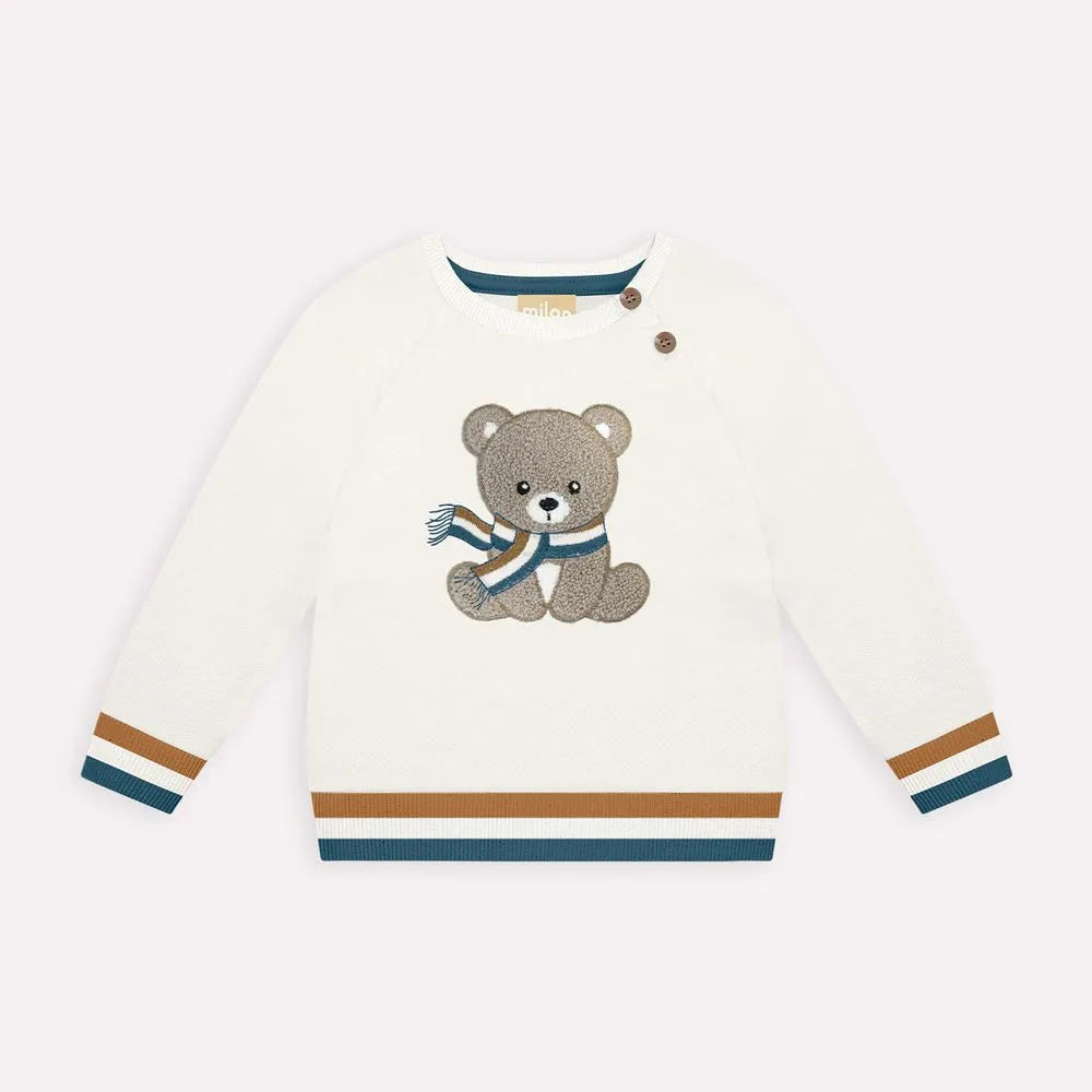 Cream Teddy Bear Pullover & Jogger Set