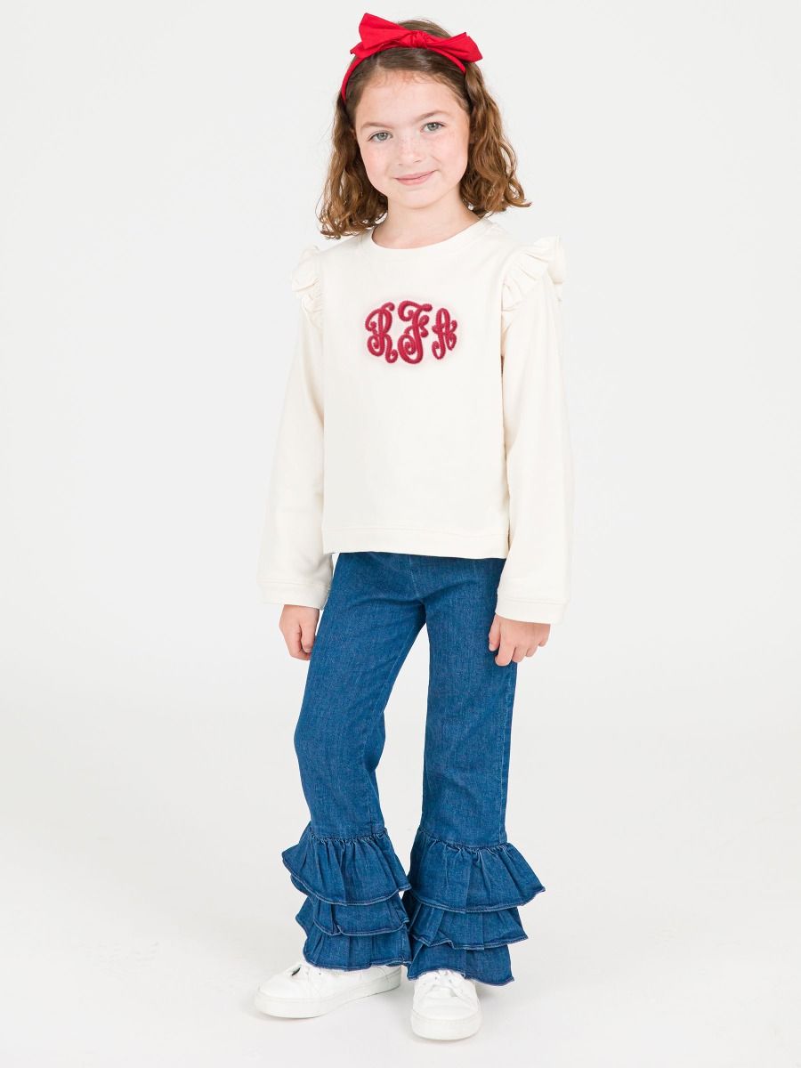 Denim Ruffle Flare Pants
