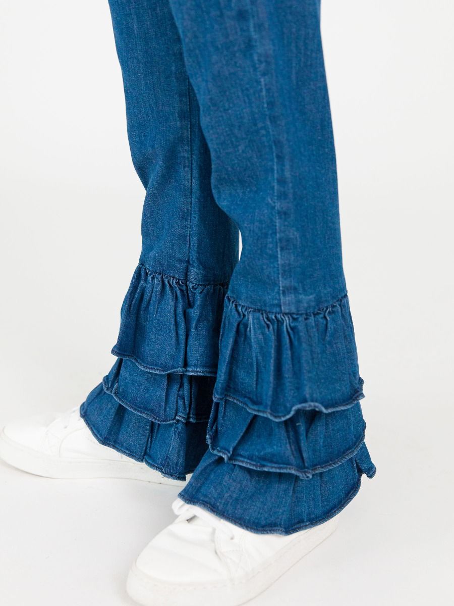 Denim Ruffle Flare Pants