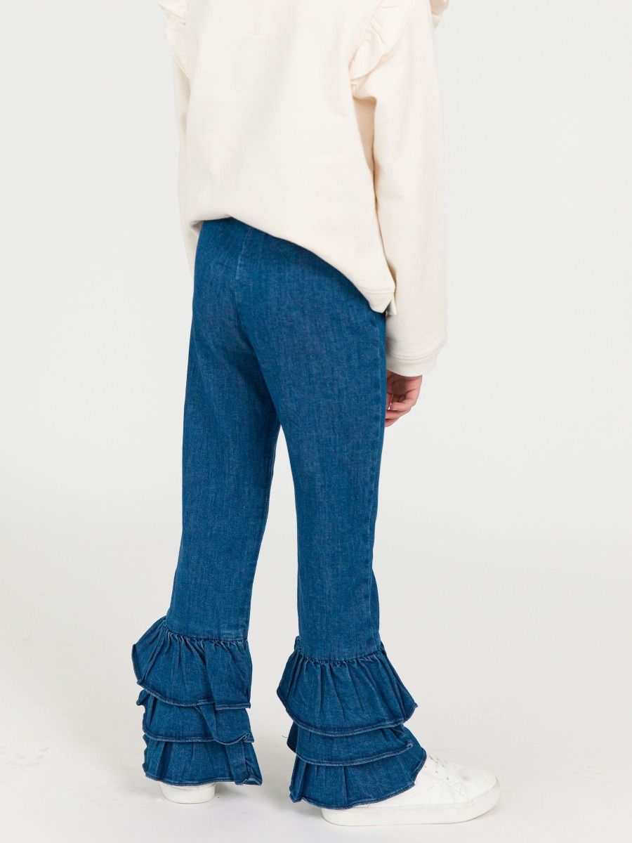 Denim Ruffle Flare Pants