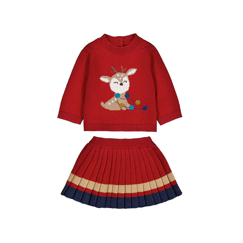Knit Reindeer Sweater & Skirt Set