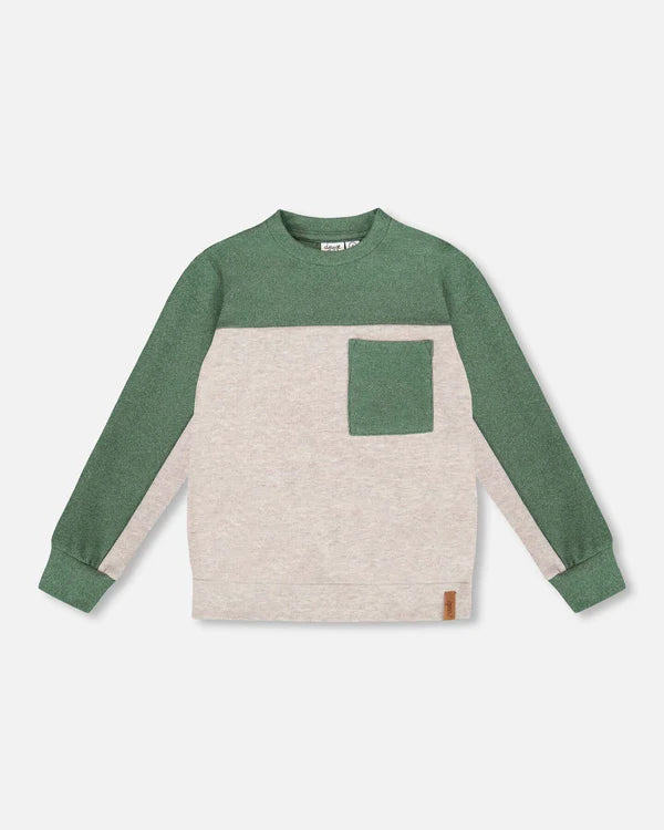 Long Sleeve Super Soft Brushed Jersey Top Color Block Heather Beige