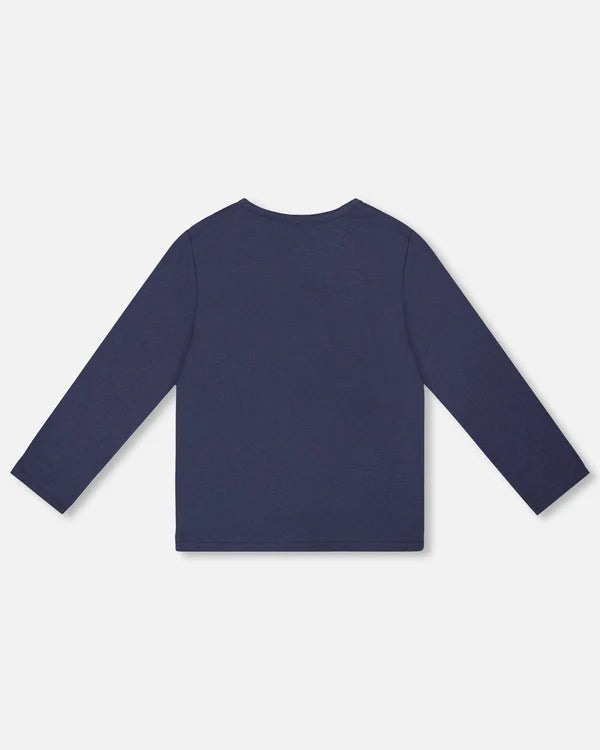 Organic Cotton T-Shirt Navy Blue With Apple Treats & Organic Cotton Leggings Blue Apple Print Set