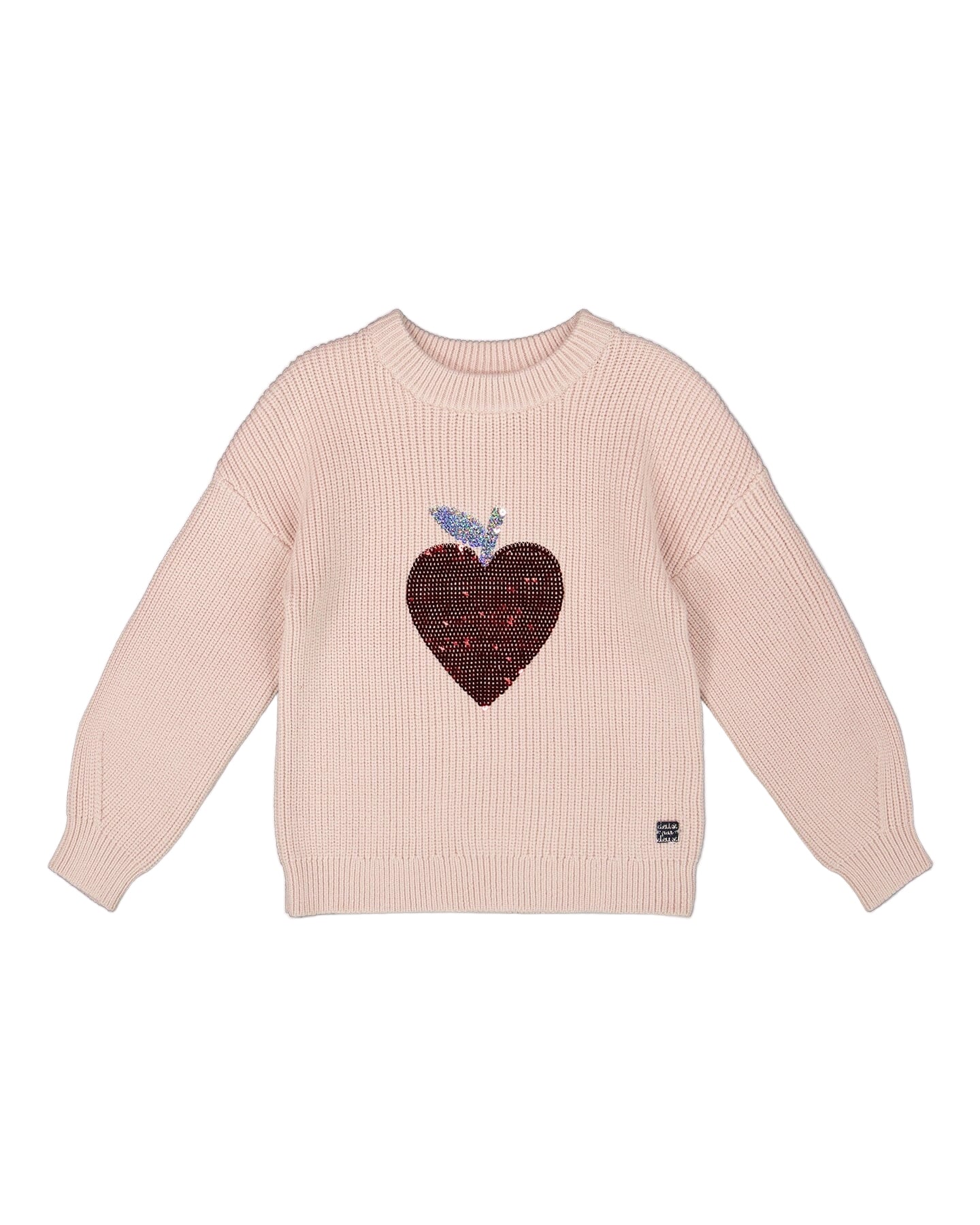 Knit Sweater Pinkish White With Sequin Heart