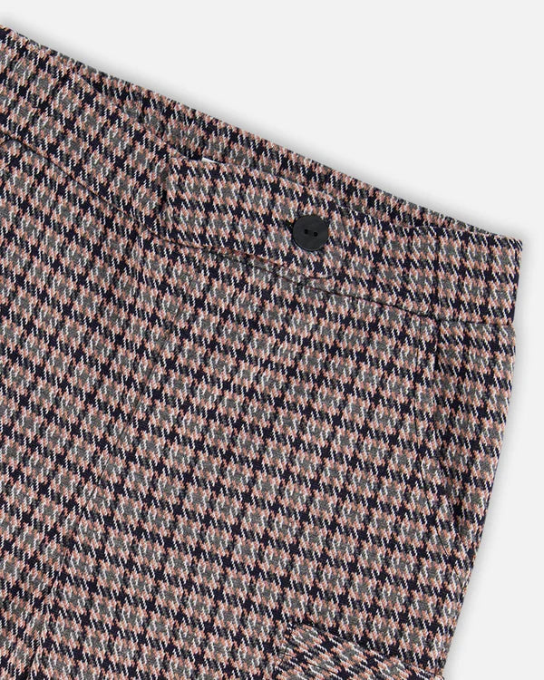 Jacquard Knit Flare Pants With Houndstooth Pattern