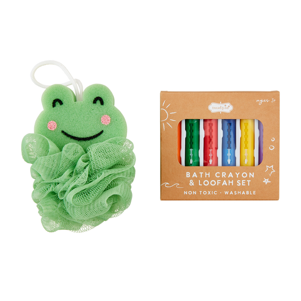 Frog Loofah With Bath Crayons Set