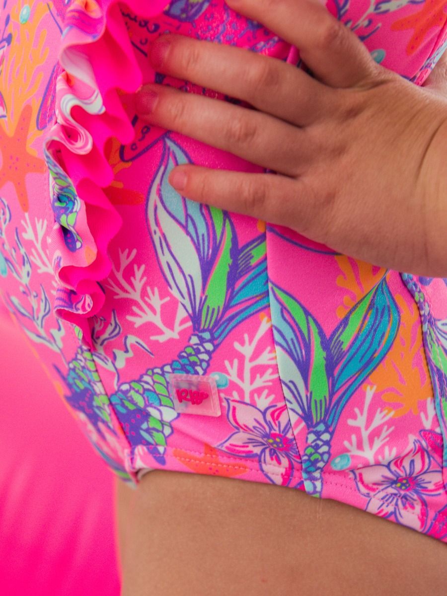 Neon Shimmer Mermaid Waterfall One Piece Swimsuit