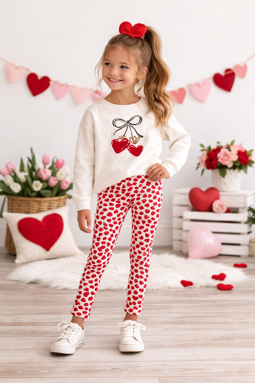 Bow Tee & Heart Legging Set