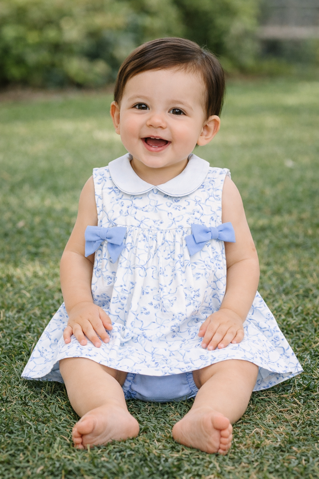 Blue Romantic Toile Dress With Bows