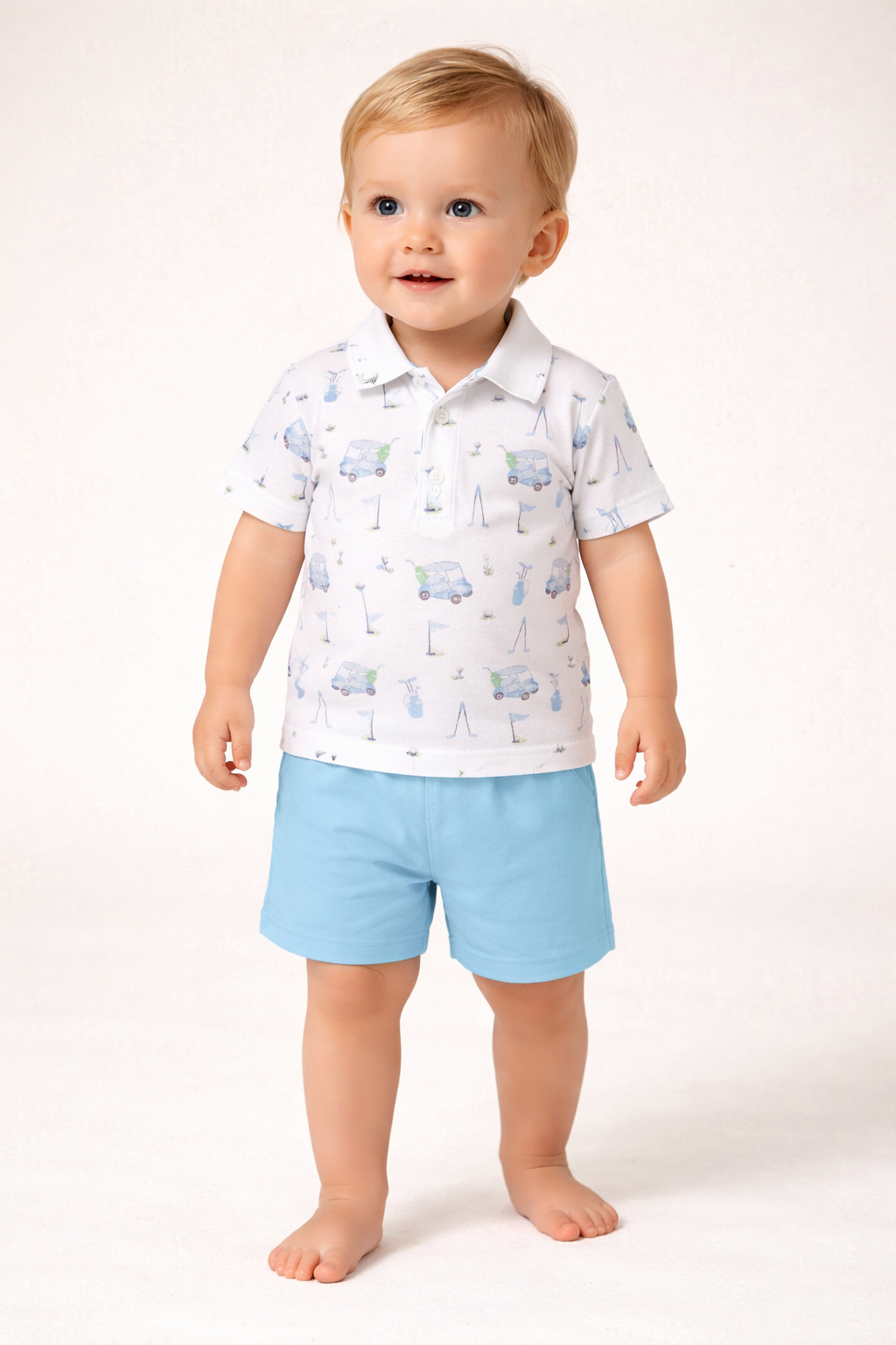 Light Blue Golf Tee With Collar & Short Set