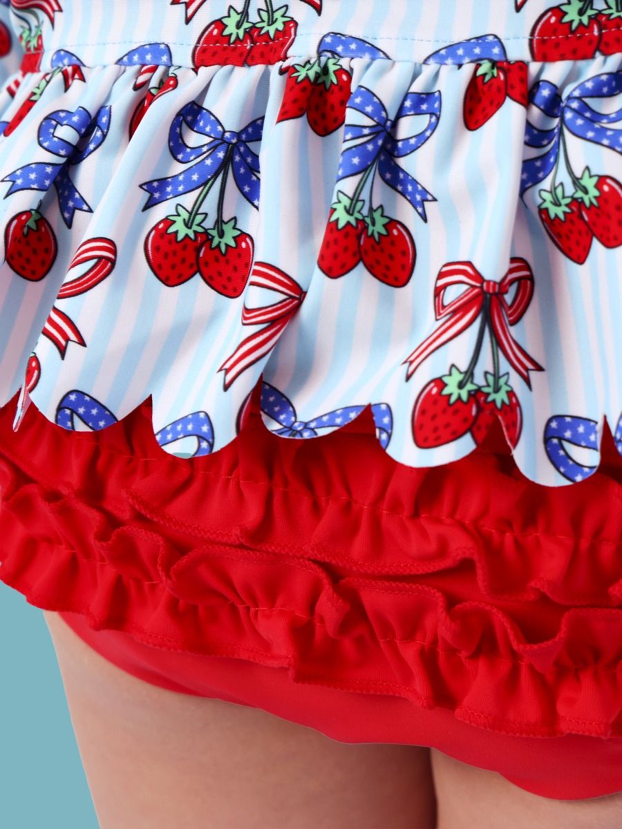 Berries & Bows Scallop Hem Long Sleeve Rash Guard 2-Piece