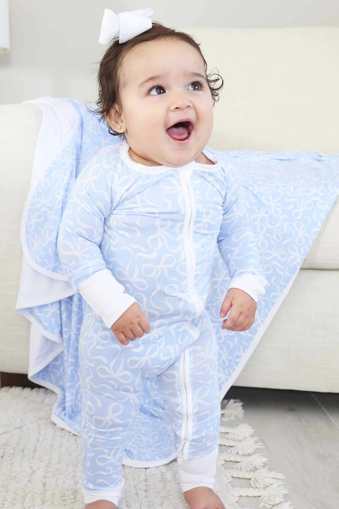 Blue-Tiful Bows Convertible Zip Romper