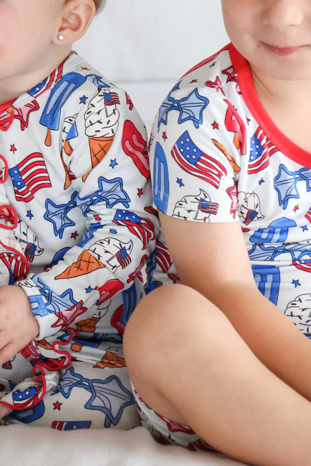 Two Piece Short Pajama Set | Red, White & Cool