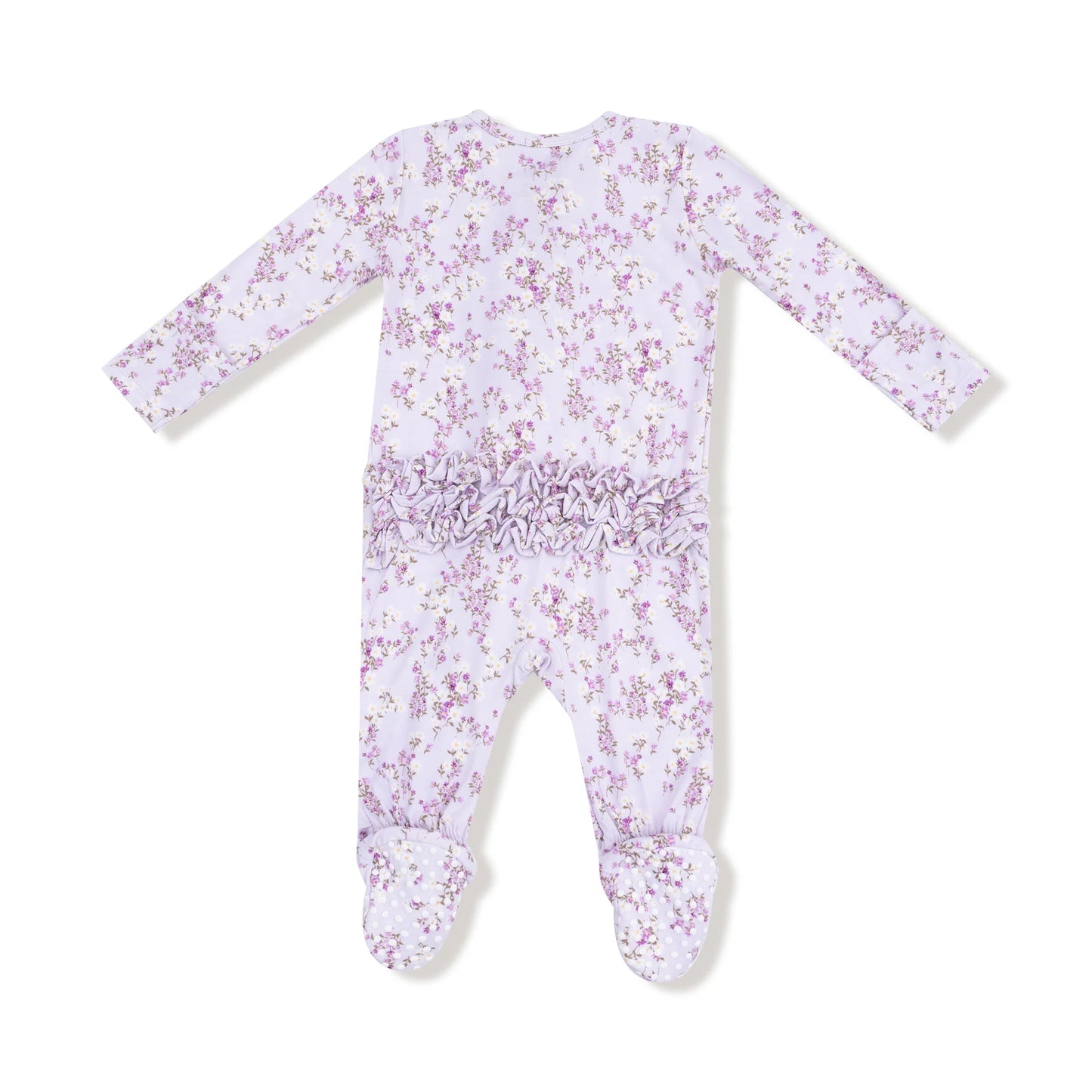 Sweet Dreams Floral 2 Way Zipper Ruffle Back Footie