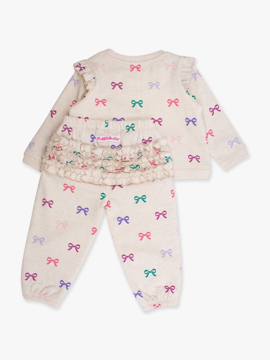 Heather Oatmeal Ribbons Flutter Sweatshirt Jogger Set