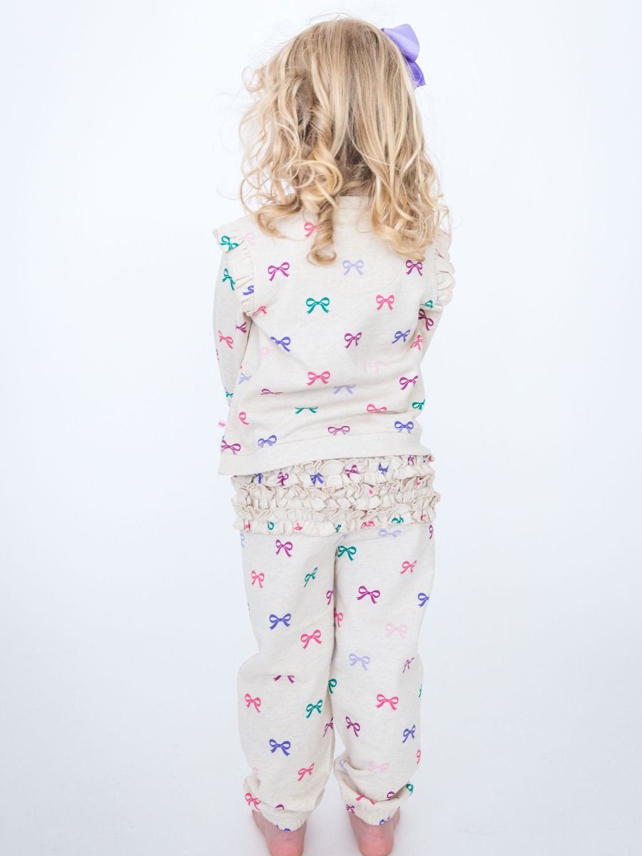 Heather Oatmeal Ribbons Flutter Sweatshirt Jogger Set