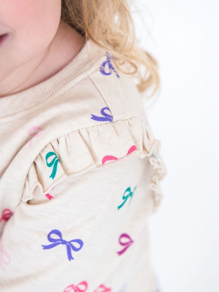 Heather Oatmeal Ribbons Flutter Sweatshirt Jogger Set