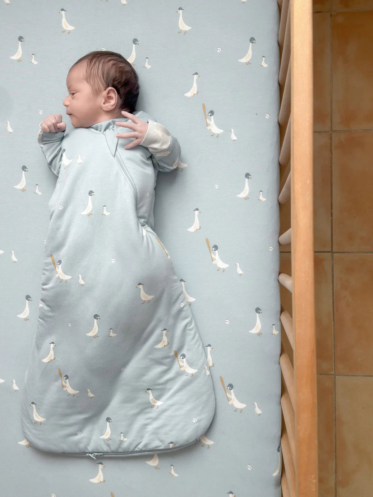 Gunamuna Bamboo Swaddle Sleep Bag 1.0 Tog Baseball Goose