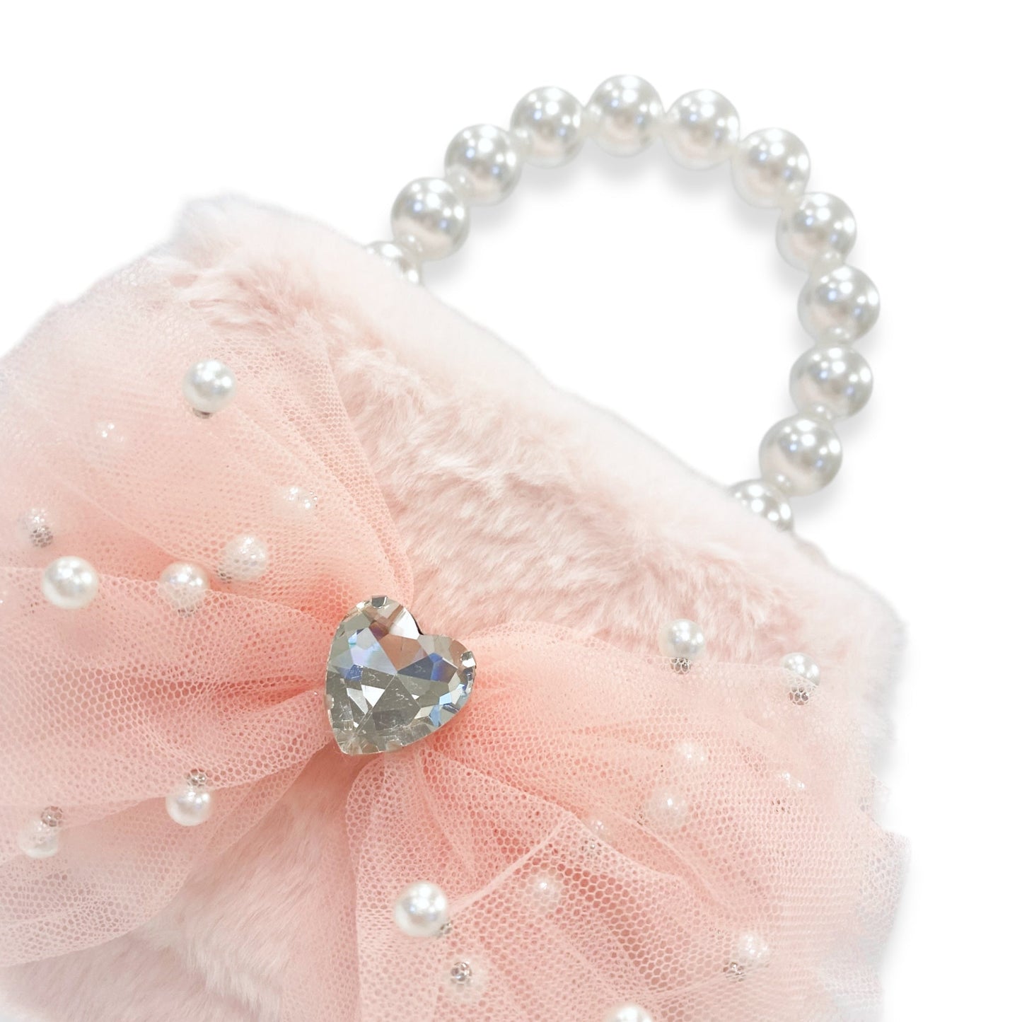 Mesh Bow Pink Furry Purse