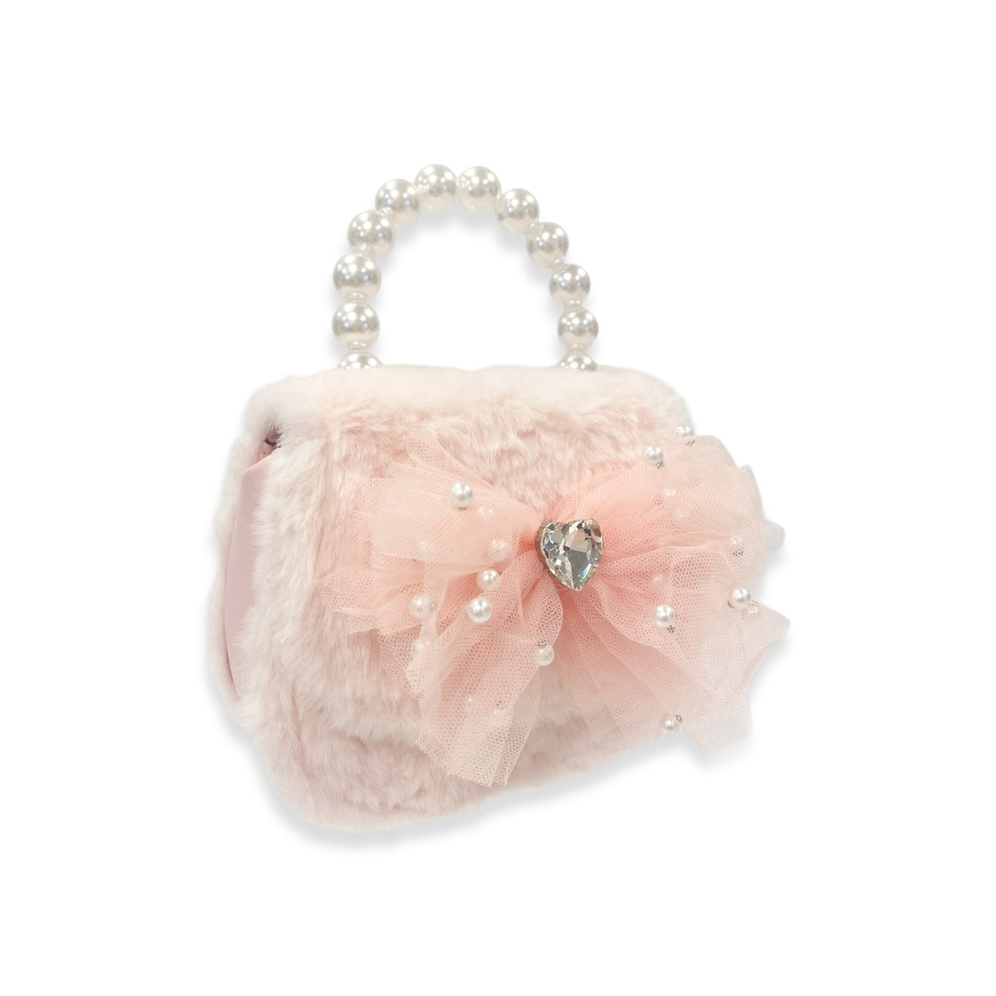 Mesh Bow Pink Furry Purse