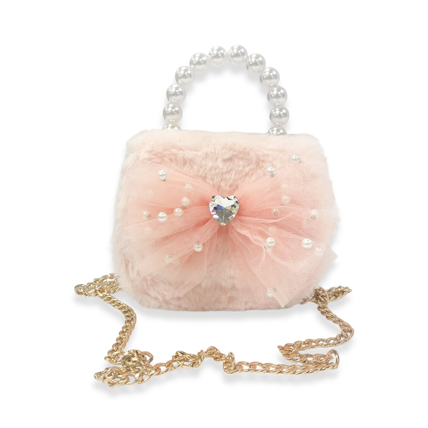 Mesh Bow Pink Furry Purse