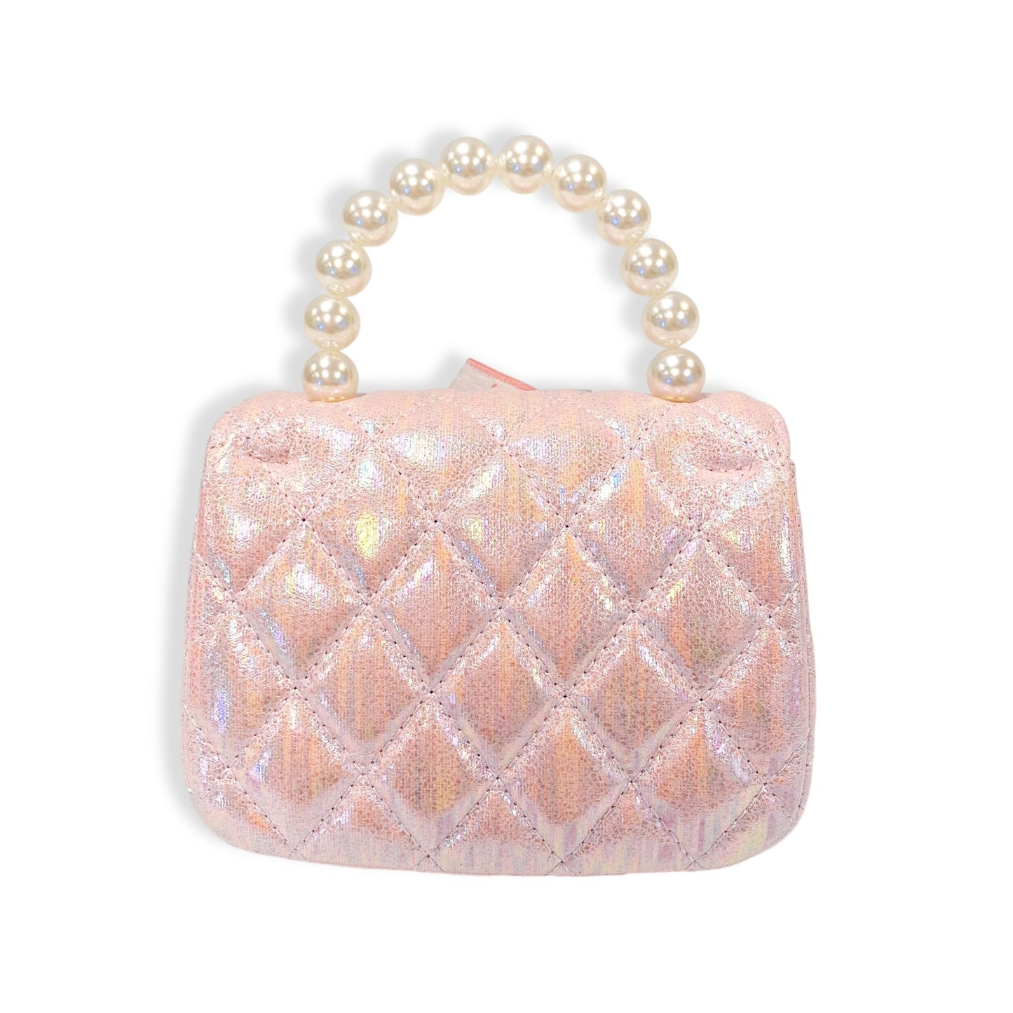 Embellished Bow Shiny Quilted Purse Pink