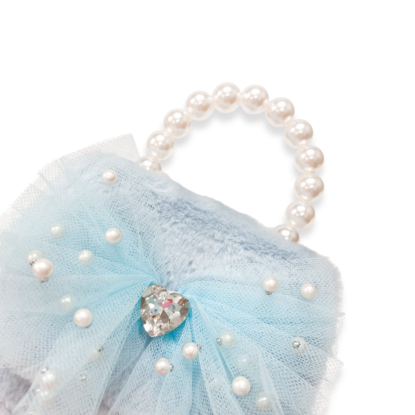 Mesh Bow Blue Furry Purse