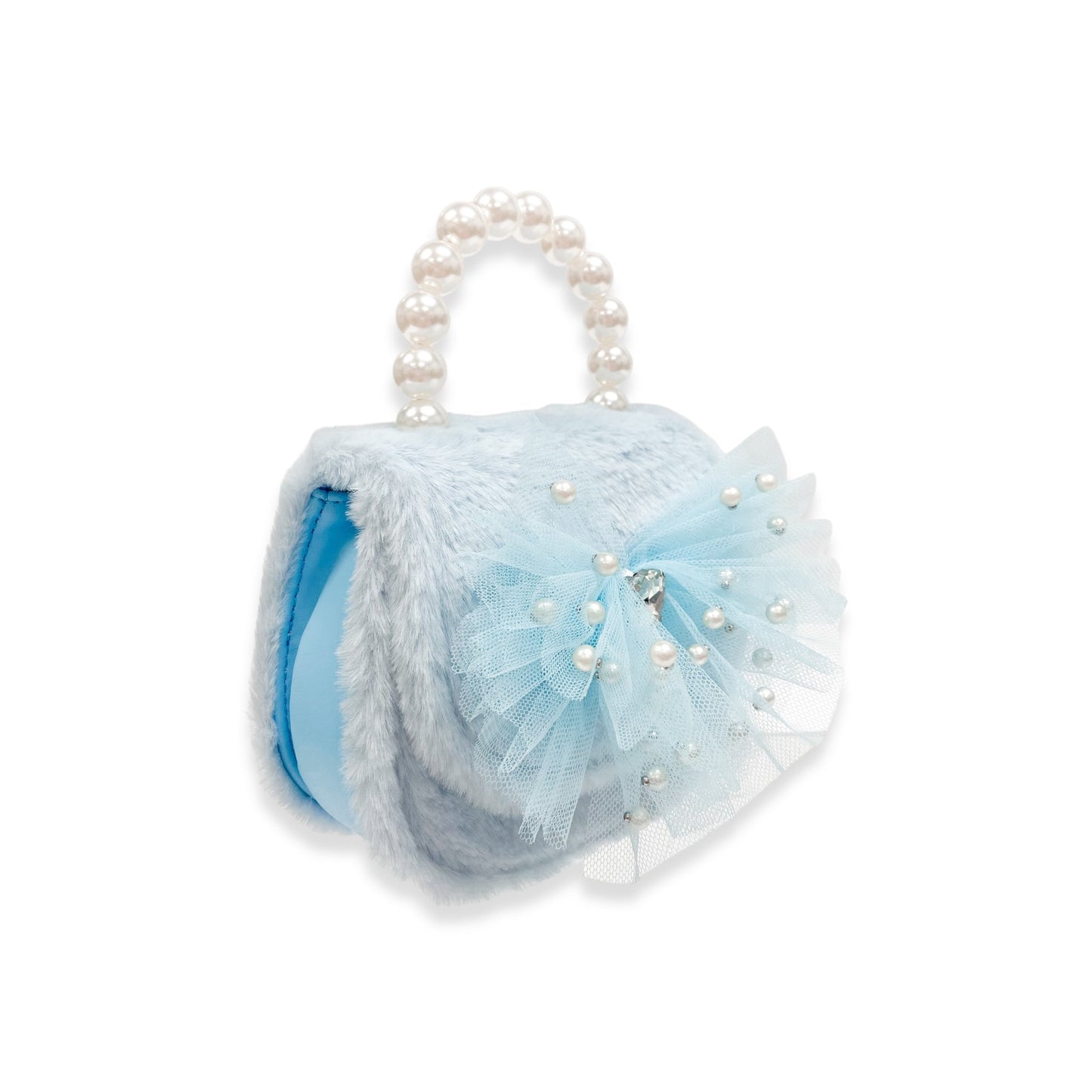 Mesh Bow Blue Furry Purse