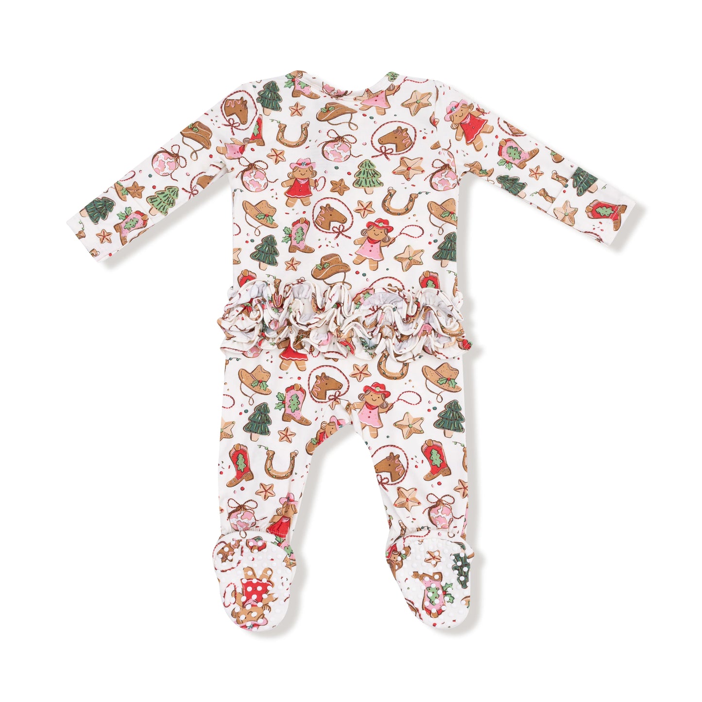Cowgirl Christmas 2 Way Zipper Ruffle Back Footie